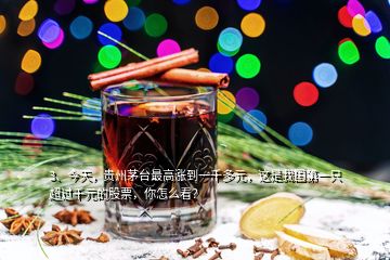 3、今天，貴州茅臺(tái)最高漲到一千多元，這是我國第一只超過千元的股票，你怎么看？