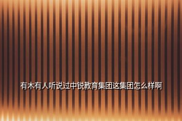 有木有人聽說過中銳教育集團這集團怎么樣啊